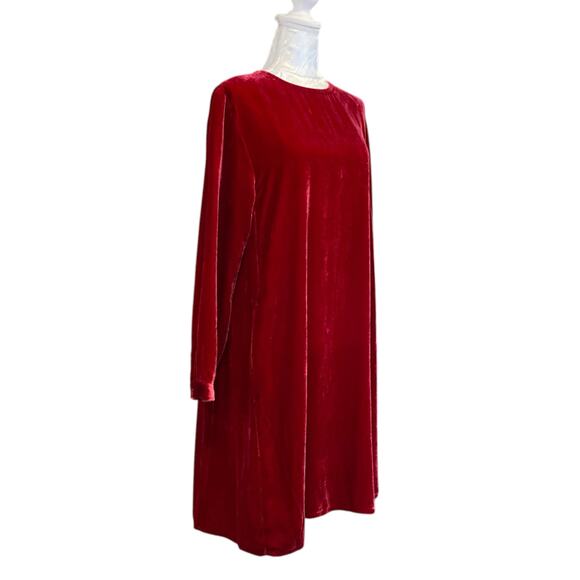 NWT Eileen Fisher The System Ruby Red Silk Velvet Knee Length Dress Size Large - Picture 3 of 16